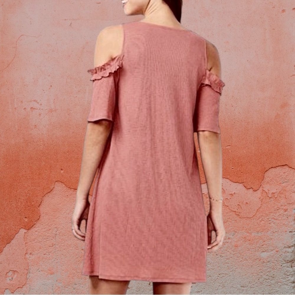 LC Lauren Conrad Cold Shoulder Ruffle Shift Dress Women’s S 4/6 Desert Mauve NWT - Picture 2 of 15